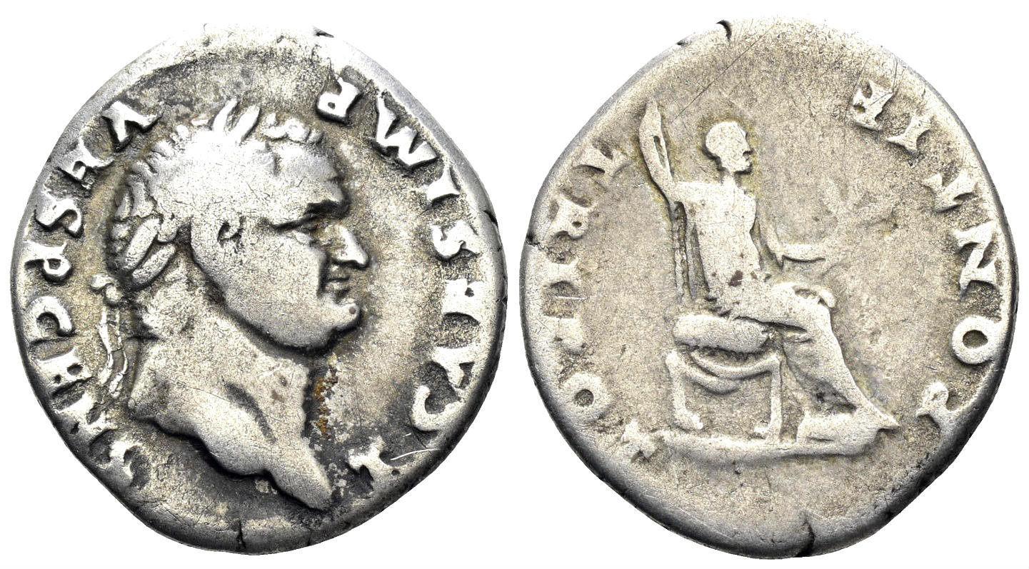 Titus, as Caesar. 69-79 AD. AR Denarius (3.11g, 19mm). Rome mint. Struck 73 AD. RIC 556
