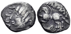 Celtic Northeast Gaul, Leuci. 1st century BC. AR Quinarius (1.66g, 15mm). D&T 3268
