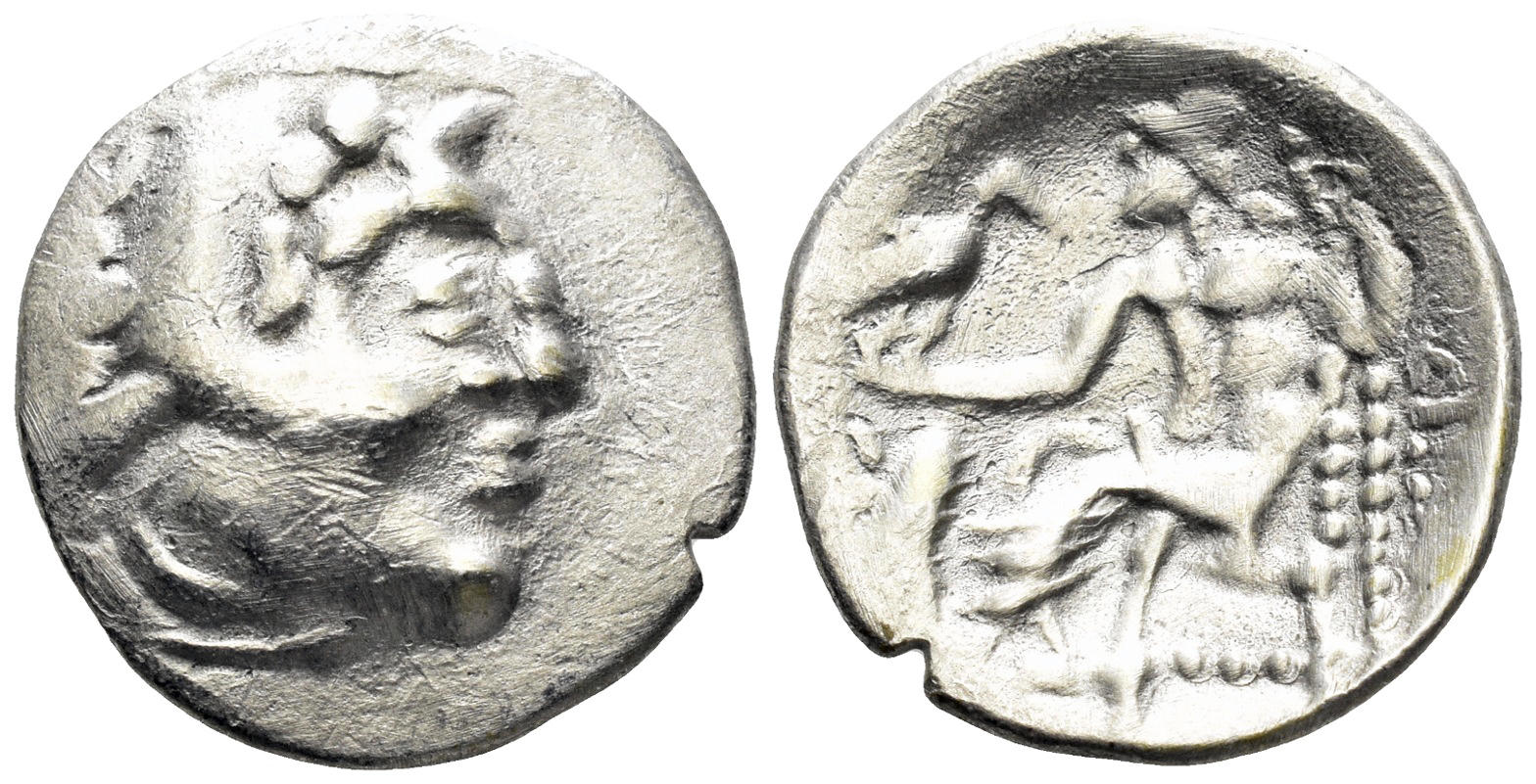 Celtic Eastern Europe. Imitation of Alexander III 'the Great' of Macedon. 3rd-2nd centuries BC. AR Drachm (2.90g, 18.5mm). Zeus seated