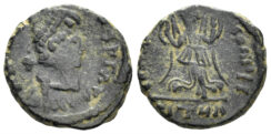 Constantius II. 337-361 AD. AE4 (1.26g, 11.5mm). ‘Barbaric Imitation’. Victory floating