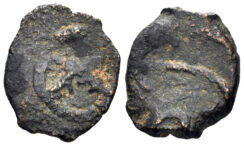 Judaea, Herodians. Herod I. 40-4 BC. AE 1/2 Prutah (0.81g, 13mm). Jerusalem mint. Struck circa 27-4 BC. Meshorer 55