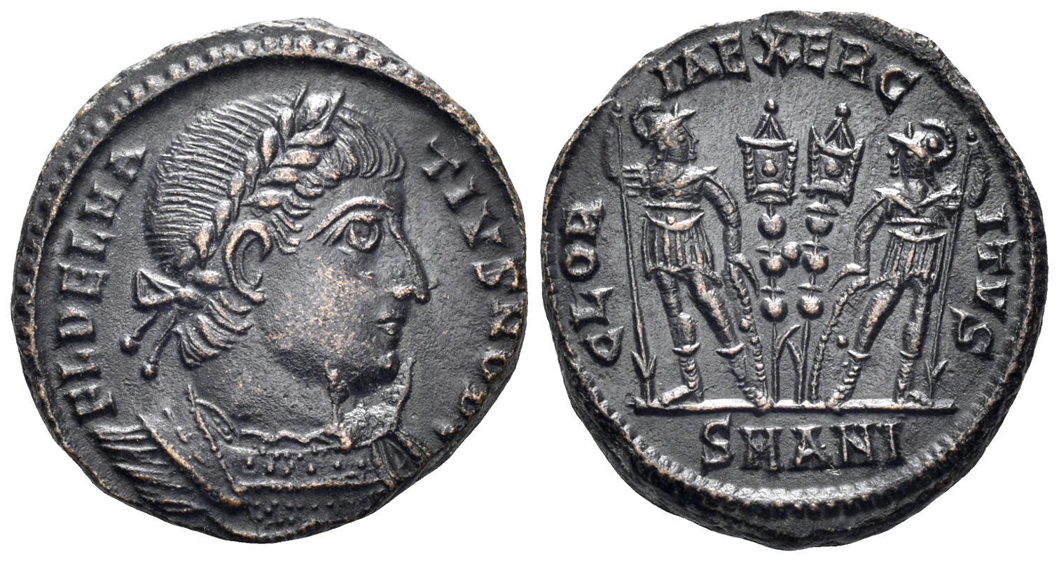 Delmatius, Caesar. 335-337 AD. AE Follis (3.33g, 18mm). Antioch mint. Struck 335 AD. RIC 90