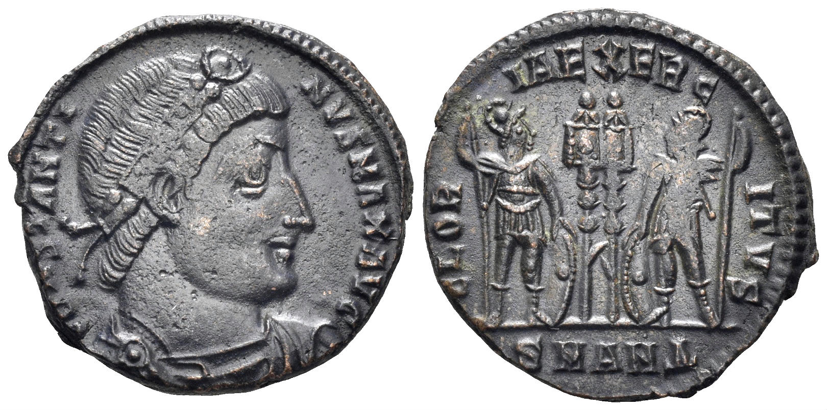 Constantine I 'the Great'. 307-337 AD. AE Follis (2.13g, 17mm). Antioch mint. Struck 330-3 AD. RIC 85