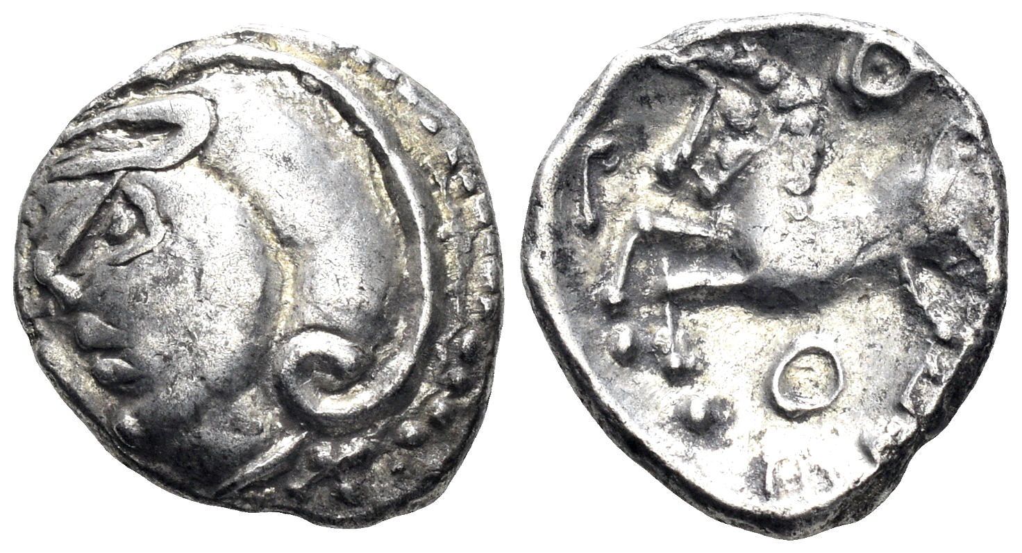 Celtic Central Gaul. Aedui. Circa 80-50 BC. AR Quinarius (1.89g, 14mm). DT -, cf. 3186