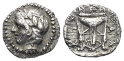 Macedon. Chalkidian League. Circa 400 BC. AR Hemiobol (0.31g, 7mm). Olynthos mint. SNG ANS 544-546