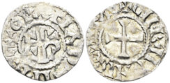 France. Carolingian. Maine. Hugues II. Circa 939/955-991. Charles le Simple (the Simple). AR Denier (1.12g, 20mm). Legros 553