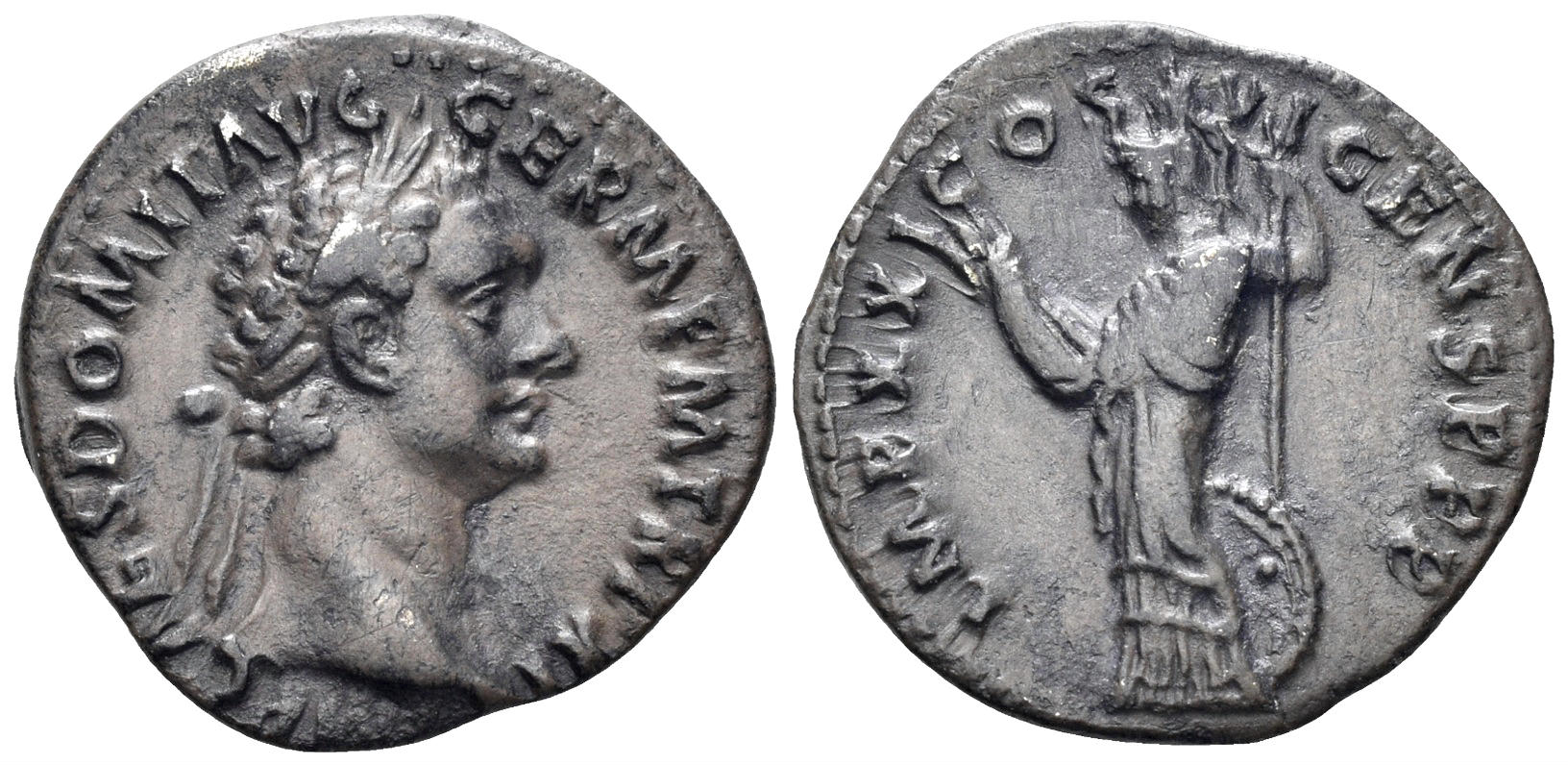 Domitian. 81-96. AR Denarius (3.36g, 19mm). Rome mint. Struck 14 September - 31 December 91 AD. RIC 726