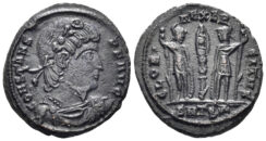 Constans. 337-350 AD. AE Follis (2.11g, 16mm). Thessalonica mint. Struck 337-40 AD. RIC 57