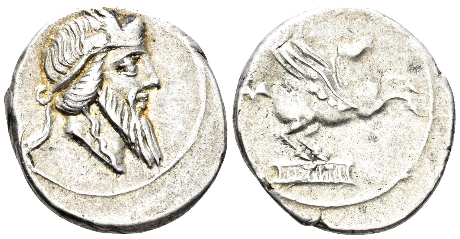 Titius. 90 BC. AR Denarius (3.76g, 20mm). Rome mint. Crawford 341/1