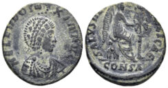 Aelia Eudoxia. Augusta. 400-404 AD. AE3 (2.17g, 16.5mm). Constantinople mint. Struck 402-4 AD. LRBC 2231