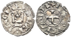 Crusaders, Principality of Achaea. Philippe de Taranto. 1307-1313 AD. BI Denier Tournois (0.76g, 19mm). Metcalf, Crusades 1995