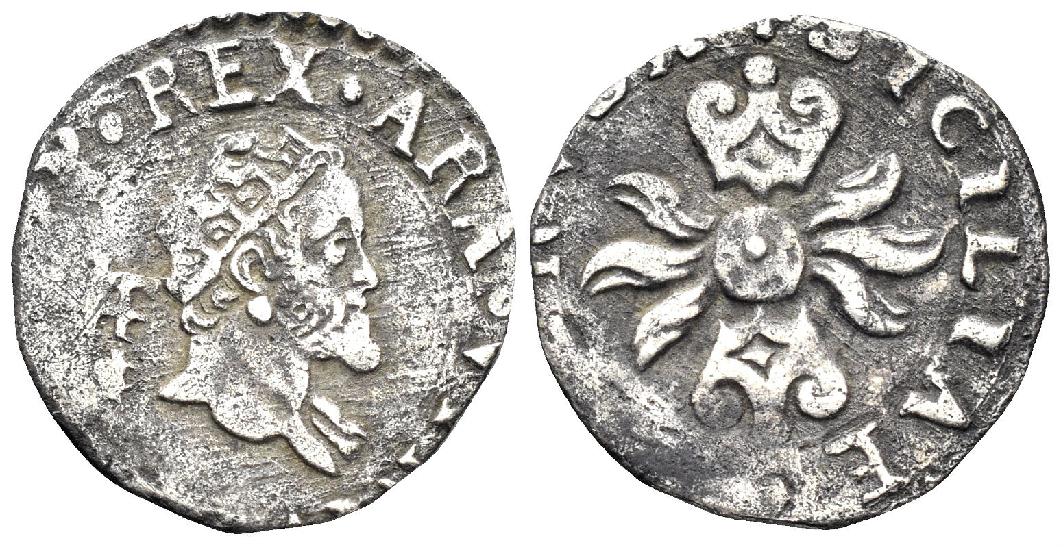 Naples & Sicily. Spanish Monarchy. Philip II. 1554-1598. AR ½ carlino (1.00g, 16mm). Naples mint. MIR-185/1