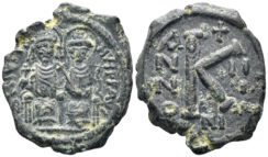 Justin II. 565-578. AE Half Follis (8.44g, 25mm). Nicomedia mint. Dated RY 3 (567/8). SB 370