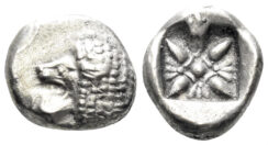Ionia, Miletos. Late 6th-early 5th century BC. AR Diobol (1.01g, 10mm). SNG Kayhan 468–75