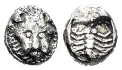 Karia, Uncertain (Mylasa?). Mid 6th century BC. (Once plated with Electrum) AR (0.20g, 6mm). Cf. Weidauer 166-167