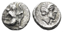 Achaemenid Empire. Circa 350 BC. AR Tetartemorion (0.19g, 6mm). Kilikian mint. Klein 645