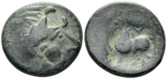 Celtic Eastern Europe. Skordoski in Syrmia. 3rd-2nd centuries BC. AE ‘Tetradrachm’ (10.29g, 24mm). “Kugelwange” type. Lanz 478