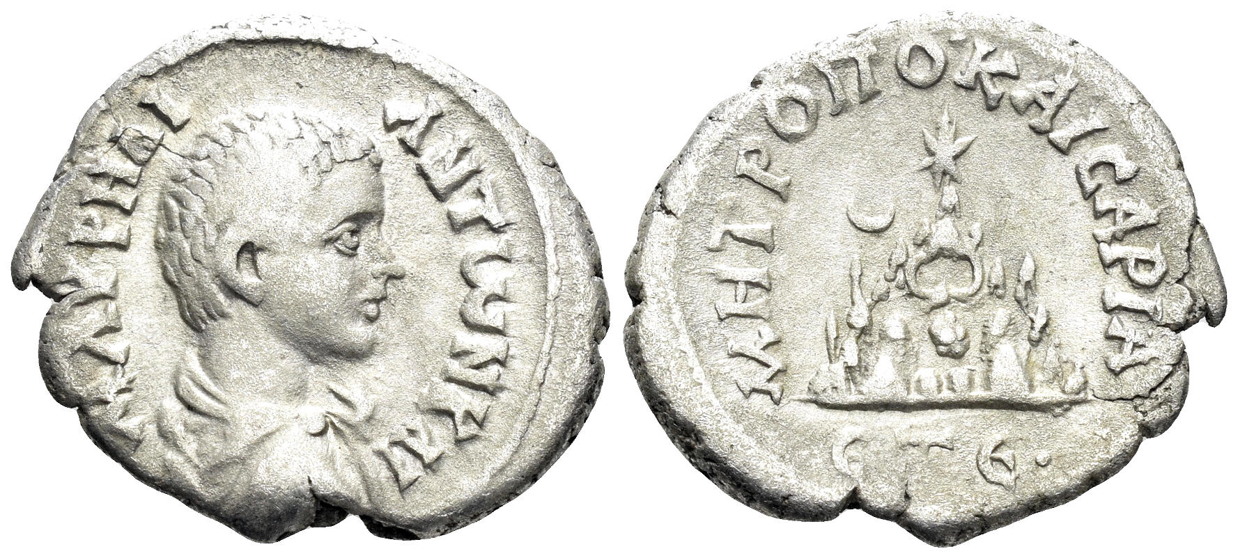 Cappadocia, Caesarea. Caracalla, as Caesar. 196-198 AD. AR Drachm (2.53g, 20mm). Dated RY 5 of Septimius (197/8 AD). Sydenham 469