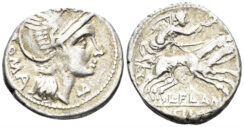 Flaminius Chilo. 109-108 BC. AR Denarius (3.80g, 19mm). Rome mint. Crawford 302/1