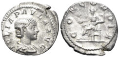 Julia Paula, Augusta. 219-220 AD. AR Denarius (2.99g, 20.5mm). Rome mint. Struck 220 AD. RIC 211
