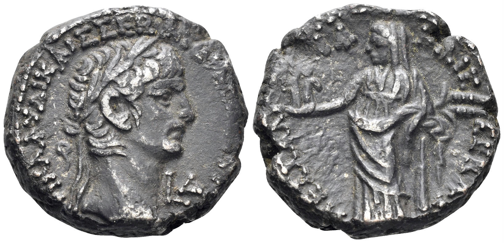 Egypt, Alexandria. Claudius, with Messalina. 41-54 AD. Billon Tetradrachm (13.56g, 24mm). Dated RY 4 (43/44 AD). RPC I 5145