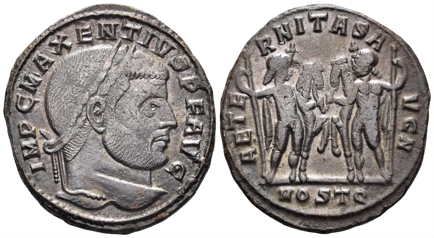 Maxentius. 306-312 AD. AE Follis (5.76g, 24mm). Ostia mint. Struck 309/10 AD. RIC 35