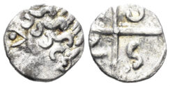 Celtic Northeast Gaul. Sequani. Circa 80-50 AC. BC. AR Obol (0.30g, 9mm). Obole à la croix, MASO. D&T 3173