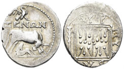 Illyria, Dyrrhachion. Circa 229-100 BC. AR Drachm (3.27g, 18mm). Pyrvas and Xenon, magistrates. Maier 351