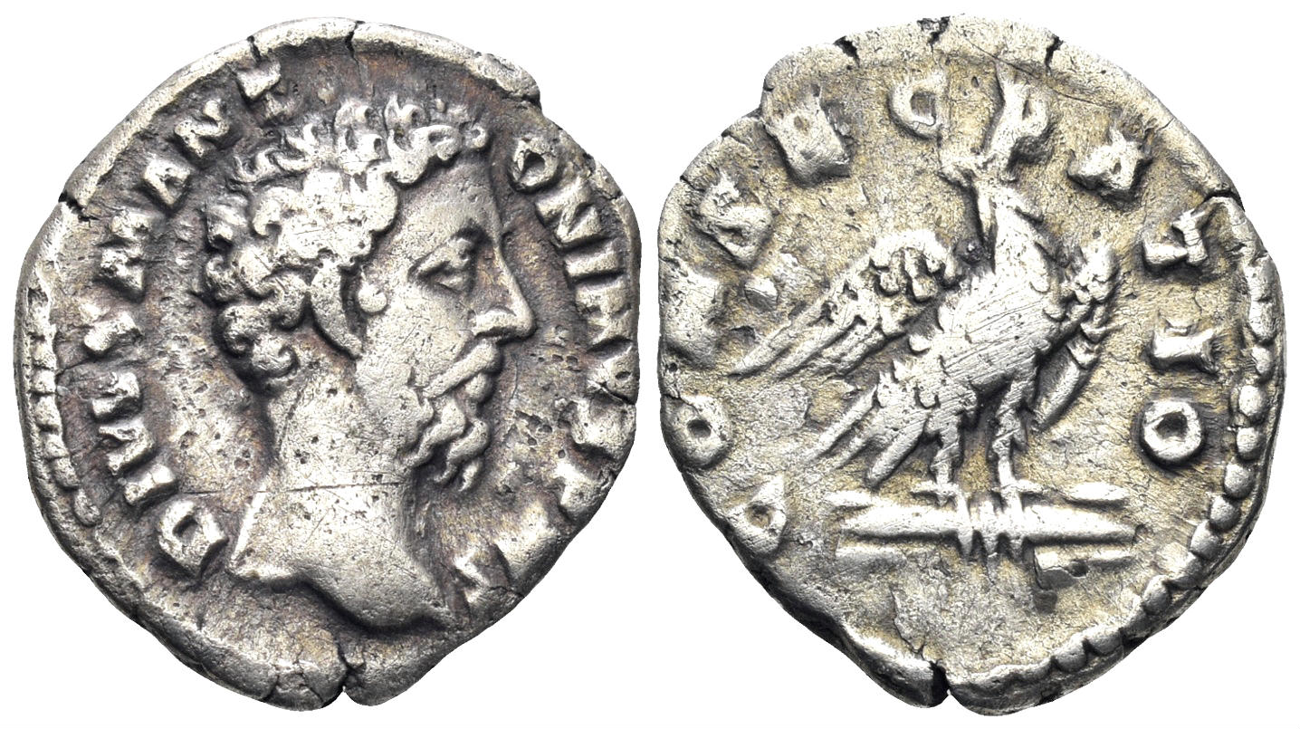Divus Marcus Aurelius. Died 180 AD. AR Denarius (2.63g, 18mm). Rome mint. Struck 180 AD. RIC 270
