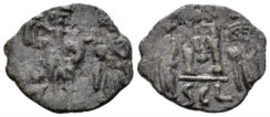 Constans II, with Constantine IV, Heraclius, and Tiberius. 641-668. AE Follis (1.92g, 20mm). Syracuse mint. Struck 665-8. SB 1110