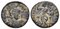 Arcadius. 383-408 AD. AE3 (2.60g, 17mm). Constantinople mint. Struck 401-3 AD. RIC 86