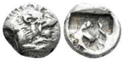 Karia, Uncertain mint. Circa 5th Centuries BC. AR Diobol (1.79g, 8mm). SNG von Aulock 2338-9 var. (obv. type left)