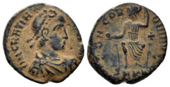 Gratian. 367-383 AD. AE3 (2.80g, 18mm). Cyzicus mint. Struck 378-3 AD. RIC 17a