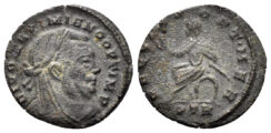 Divus Maximianus. Died 310 AD. AE Fraction (1.34g, 16mm). Commemorative issue. Struck under Constantine I in Treveri, 318 AD. RIC 205