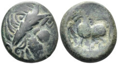 Celtic Eastern Europe. Skordoski in Syrmia. 3rd-2nd centuries BC. AE ‘Tetradrachm’ (10.10g, 22mm). “Kugelwange” type. Lanz 478