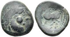 Celtic Eastern Europe. Skordoski in Syrmia. 3rd-2nd centuries BC. AE ‘Tetradrachm’ (10.77g, 24mm), “Kugelwange” type. Lanz 478
