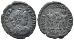 Arcadius. 383-408 AD. AE3 (1.74g, 17mm). Cyzicus mint. Struck 406-8 AD. RIC 145