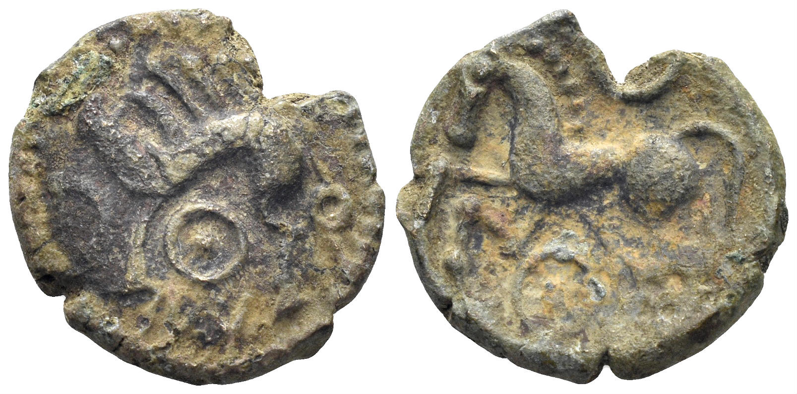 Celtic Northeast Gaul, Ambiani (?). Circa 50-30 BC. AE 15mm (2.39g). Vendeuil-Caply type. D&T 453