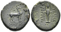 Ionia, Magnesia ad Maeandrum. 2nd-1st centuries BC. AE 19mm (5.99g). Eukles and Kratinos, magistrates. BMC 47