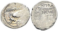 Illyria, Apollonia. 229-100 BC. AR Drachm (2.58g, 19mm). Nikandros and Andriskos magistrates. Maier 13