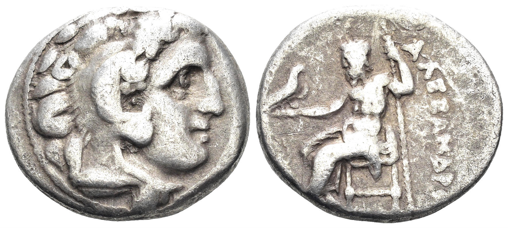 Macedonian Kingdom. Alexander III ‘the Great’. 336-323 BC. AR Drachm (4.18g, 17mm). Kolophon mint. Struck 310-01 BC. Price 1805