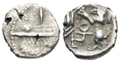 Phoenicia, Sidon. Mazaios. 353-333 BC. AR Sixteenth Shekel (0.44g, 10mm). Dated RY 1 (353/2 BC). DCA 859