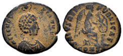 Aelia Eudoxia, Augusta. 400-404 AD. AE3 (2.25g, 17mm). Constantinople mint. Struck 402-404 AD. RIC 101