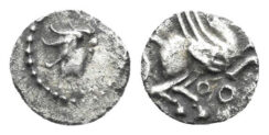 Spain, Emporion. 200-110 BC. AR Hemitrietartemorion (0.14g, 7mm). ACIP 526