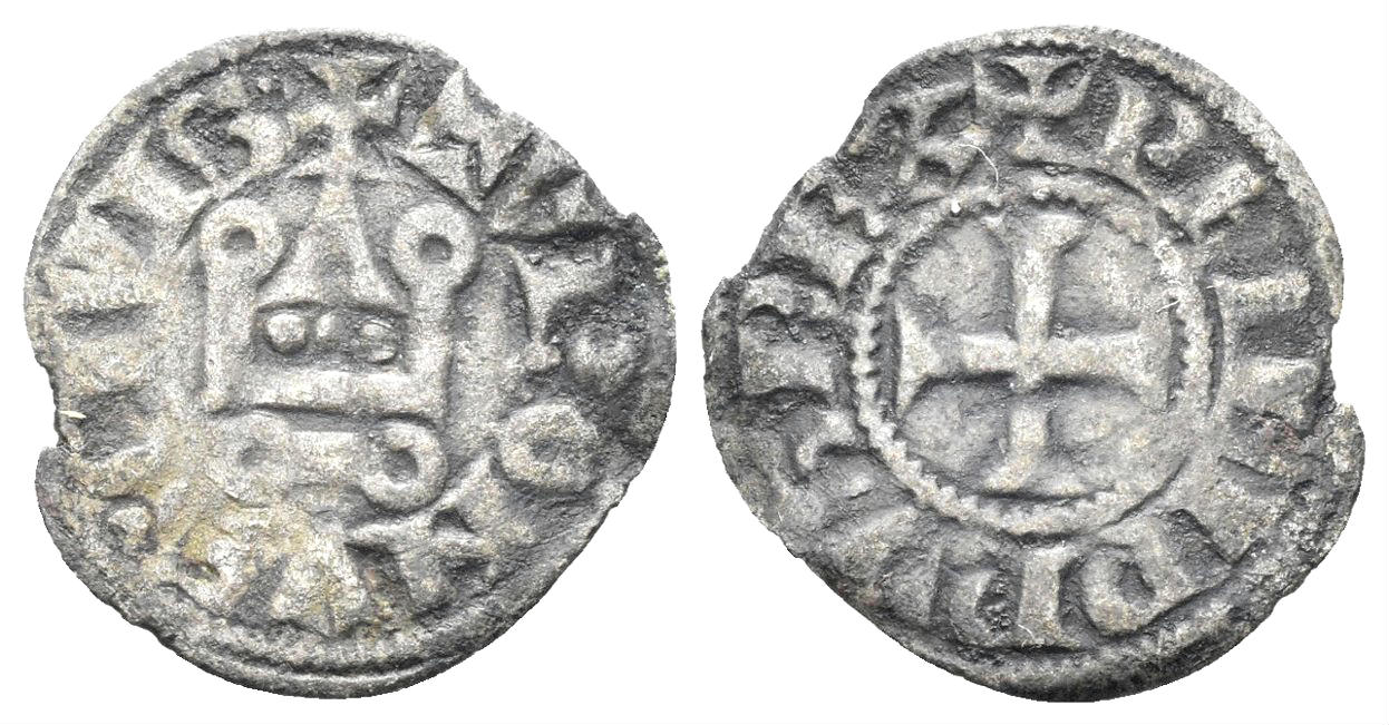 France, Royal. Philippe III le Hardi (the Bold) or Philippe IV le Bel (the Fair). Struck 1270-1285 or 1285–1314. BI Obole tournois à la O rond (0.38g, 16mm). Struck 1290-5. Dupless