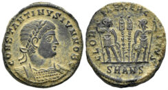 Constantine II, as Caesar. 317-337 AD. AE Follis (3.51g, 17mm). Antioch mint. Struck 335 AD. RIC 87