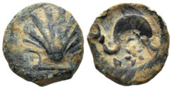 Spain, Arse-Saguntum. Circa 200-150 BC. AE Quarter Unit (1.19g, 12mm). SNG BM Spain 1112