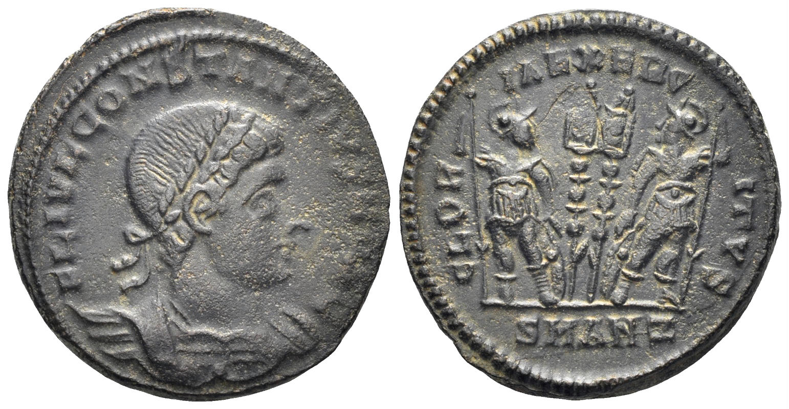 Constantius II, as Caesar. 337-361 AD. AE Follis (2.47g, 18mm). Antioch mint. Struck 330-5 AD. RIC 88