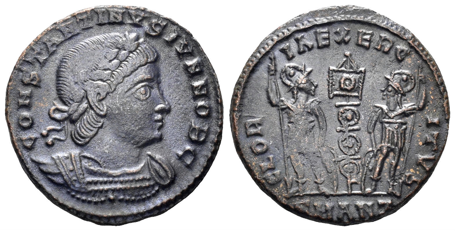 Constantine II, as Caesar. 317-337 AD. AE Follis (1.79g, 16mm). Antioch mint. Struck 336/7 AD. RIC 109