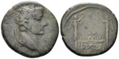 Tiberius, as Caesar. 4-14 AD. AE As (8.16g, 23mm). Lugdunum mint. Struck 13/4 AD. RIC 245